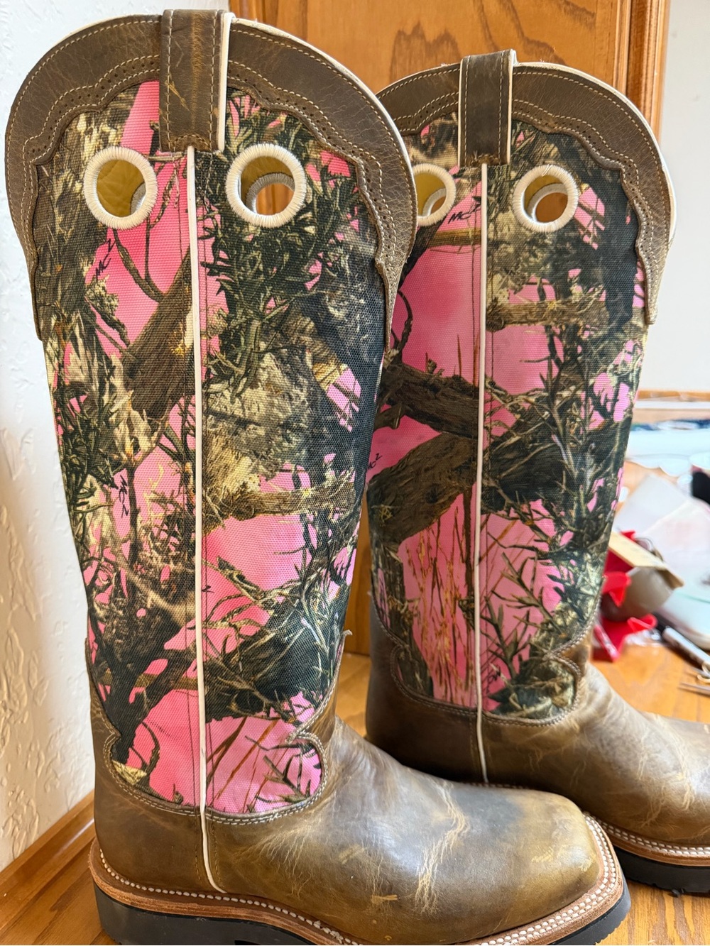 Justin True Timber Tall Western Cowgirl Boots with Pink Camo Shaft Size 11B - Picture 14 of 14